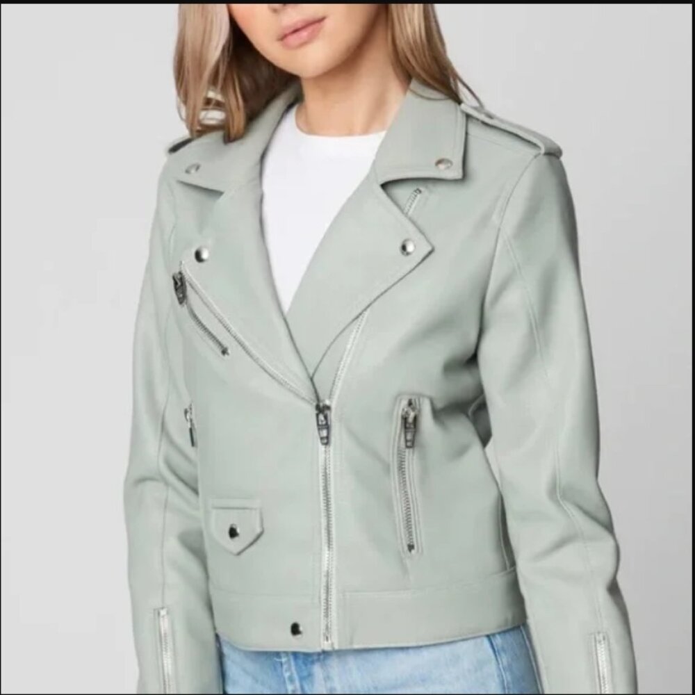 Blank NYC Sage Green Vegan Leather Motorcycle Jacket - Picture 2 of 5